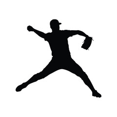 Baseball pitcher silhouette athletic action sports performance game play isolated vector graphic