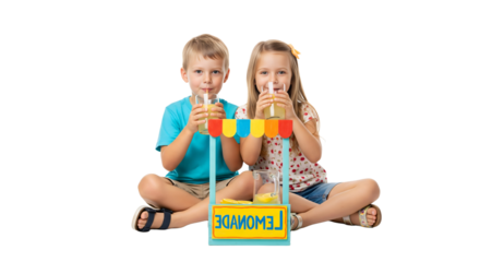 Two children drinking lemonade