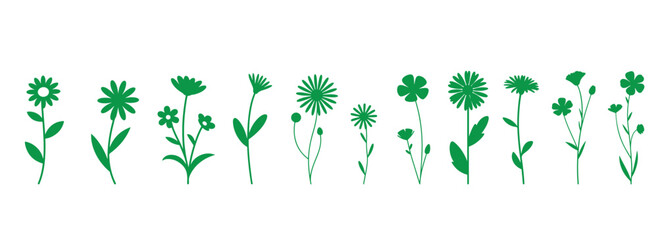 Collection of green wildflower silhouettes