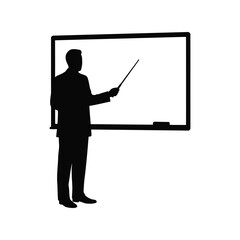 Teacher silhouette pointing at whiteboard presentation education business meeting