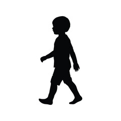 Silhouette of a young boy walking side profile isolated on white background