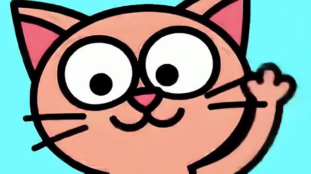 Cute Cat Waving Cartoon Illustration.