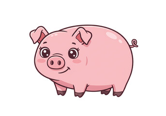 Cartoon Pink Pig Illustration Cute Farm Animal Character Design on transparent background