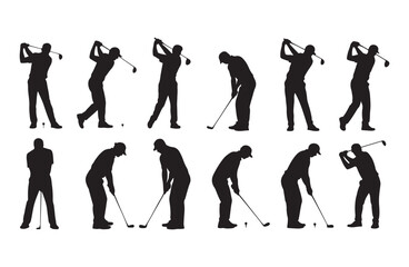 Obraz premium Collection of golf swing poses silhouette