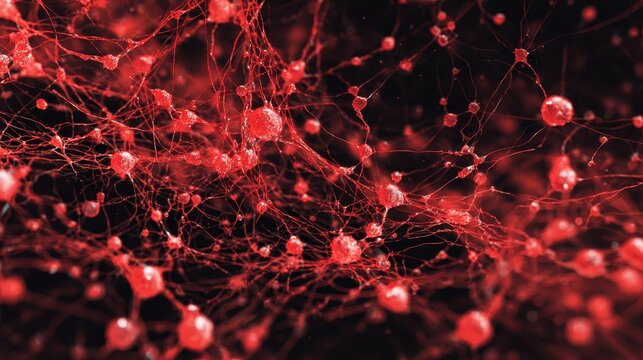 Abstract Visualization of Neurons and Blood Cells in Dynamic Network of Red and Black Colors