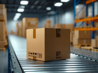 倉庫内にて、出荷前のダンボール