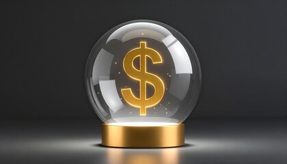 Financial forecasting and economic prediction concept featuring a glowing dollar symbol inside a magic crystal ball.