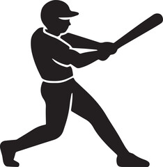 Dynamic Baseball Silhouette: A black and white vector silhouette of a baseball player in mid-swing, embodying power, precision, and the dynamic essence of America's favorite pastime.