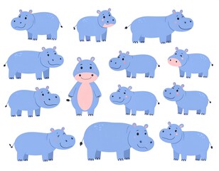 Obraz premium Cute hippopotamus illustrations