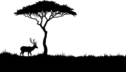 Wildlife Silhouette SVG | Deer and Tree Nature Scene vector  forest