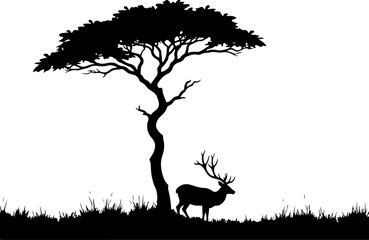 Wildlife Silhouette SVG | Deer and Tree Nature Scene vector  forest