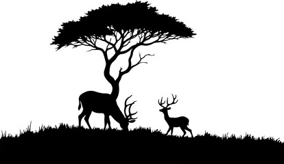 "Serene Deer and Tree Silhouette in Nature"