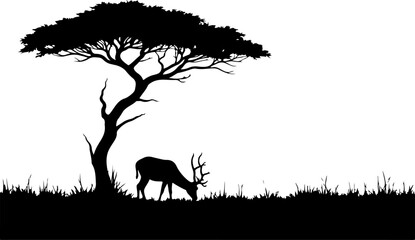 "Serene Deer and Tree Silhouette in Nature"