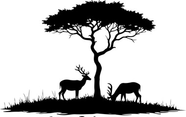 "Serene Deer and Tree Silhouette in Nature"