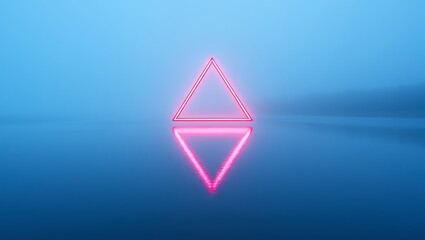 Fototapeta premium Neon Triangle Reflection in Water Cool Background Artistic Concept Modern Design Abstract Shape Geometric Element Creative Illustration Bright Colors Wallpaper
