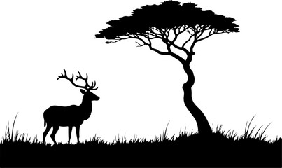 "Serene Deer and Tree Silhouette in Nature"