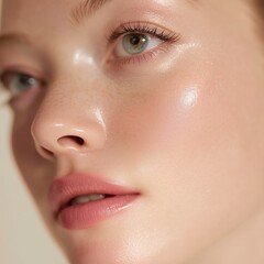 Capture the glow with this young woman's radiant skin perfect for beauty and skincare advertising needs