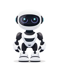 Fototapeta premium Concept of cute robot character standing on light background. Modern toy for children or AI personal assistant