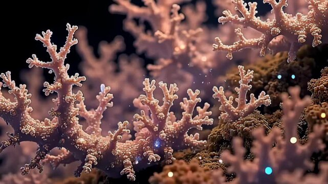angstrom glittering area of glowing particle furcate same coral witwatersrand below dark light, apiece fibril elaborately twist and expanding, make angstrom mesmeric terpsichore of dazzling