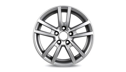 Obraz premium Polished Aluminum Alloy Car Wheel Rim with Spokes Against a Clean Background