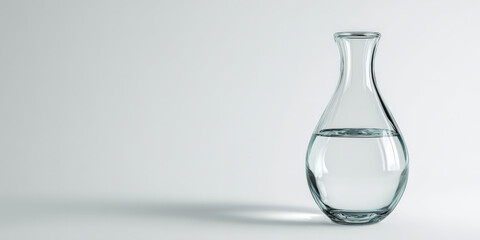 Clear glass vase filled with water stands elegantly against clean white background, casting soft shadow. minimalist design and simplicity evoke sense of calm and purity