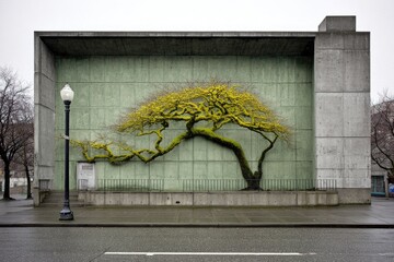 Urban tree in a concrete alcove
