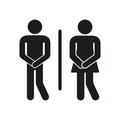 Male And Female Restroom Urgency Solid Icon. Bathroom Emergency And Urination Urgency Silhouette Symbol. Public Toilet Signage And Restroom Indicator. Isolated Vector Illustration