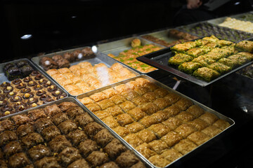 Assorted Colorful Baklava in Luxury Shop Display