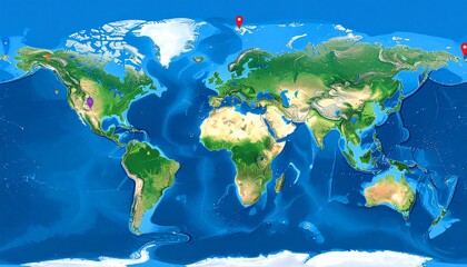 World map with multiple location markers