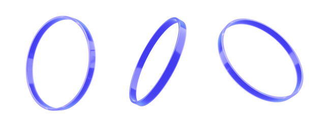 3D Glass vibrant purple abstract ring shape visualization. Abstract clear transparent circle for digital tech innovative concept. Futuristic holographic iridescent gradient round orbit technology.