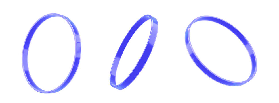 3D Glass vibrant purple abstract ring shape visualization. Abstract clear transparent circle for digital tech innovative concept. Futuristic holographic iridescent gradient round orbit technology.