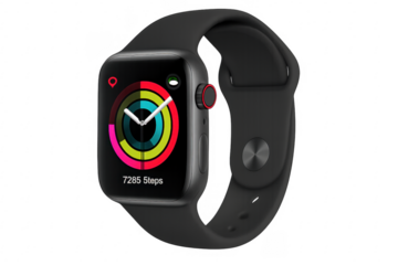 Smartwatch showing fitness tracking data on transparent background