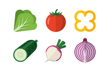 Vegetable market sticker set, woven basket crate carrots tomatoes greens, vendor stall vector, label and badge design
