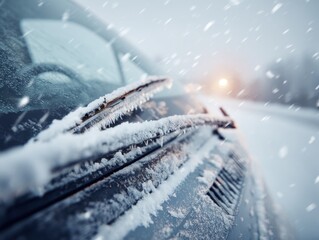 Frozen car covered in snow