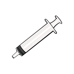 Empty plastic medical syringe injecting liquid medicine, vaccine dose, or drug on transparent background