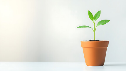 Obraz premium Fresh green sprout growing in pot symbolizes new beginnings and growth