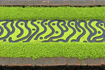 Green trough with patterned dark shapes