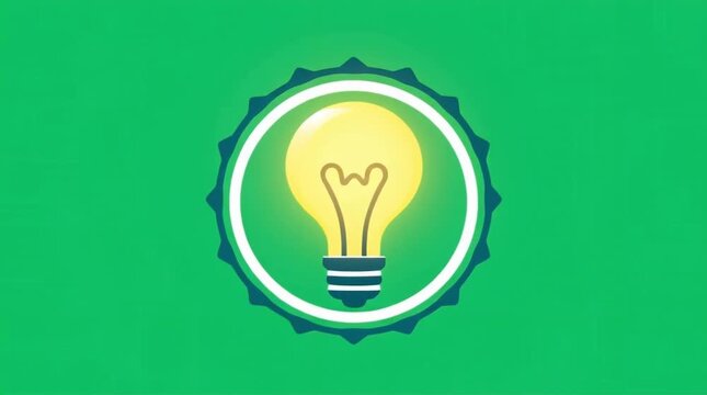 Light bulb illustration within a circular bottle cap design on vibrant green background, representing creativity and innovation in a modern style