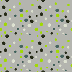 Polka dots in green and black white in a seamless repeat pattern. Vector Illustration