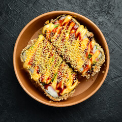 appetizing fresh sushi burgers. Japanese cuisine. Food delivery.