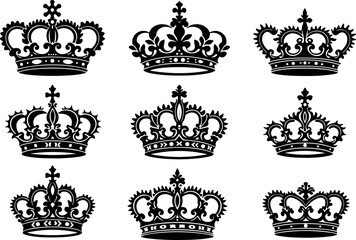 Obraz premium Royal Crown Silhouette Collection vector bundle