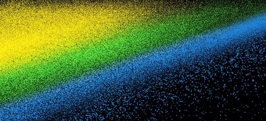 Abstract art, diagonal color splatter effect, with yellow, green, and blue on black background