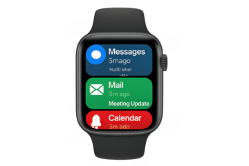 Smartwatch displaying notifications on transparent background