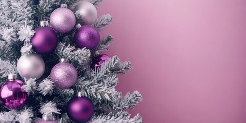 Elegant Christmas Tree Ornament Decorations with Purple Glitter and Silver Baubles for Festive Cheer