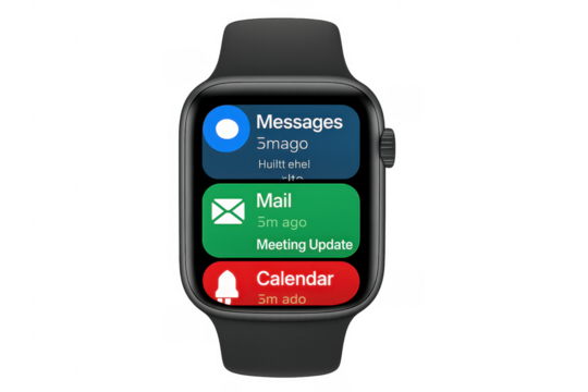 Smartwatch displaying notifications on transparent background