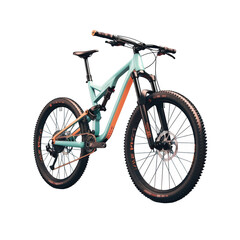 A teal and orange mountain bike isolated