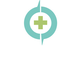Fototapeta premium Modern medical logo with green cross inside teal circle, representing health and care innovation