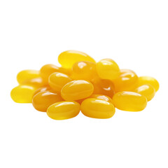 Pile of yellow jelly beans isolated on transparent background.