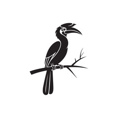 Obraz premium Solid Black Hornbill Silhouette Perched on White Background