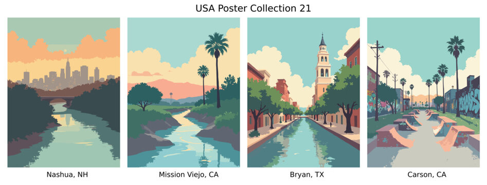 Nashua, NH , Mission Viejo, CA , Bryan, TX , Carson, CA  US Poster Collection